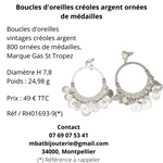 Boucles d'oreille créoles argent ornées de médailles