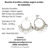 Boucles d'oreille créoles argent ornées de médailles