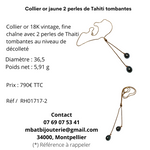 Collier or jaune 2 perles de Tahiti tombantes
