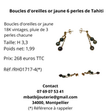 Boucles d'oreille or jaune 6 perles de Tahiti