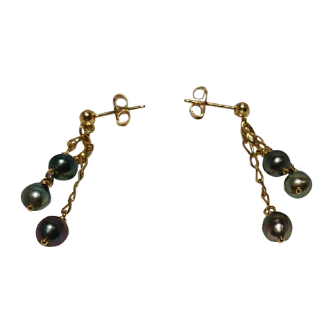 Boucles d'oreille or jaune 6 perles de Tahiti