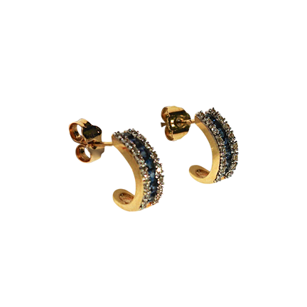 Boucles d'oreilles or jaune 16 diamants et 7 saphirs