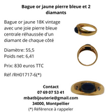 Bague or jaune pierre bleue et 2 diamants