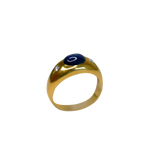 Bague or jaune pierre bleue et 2 diamants