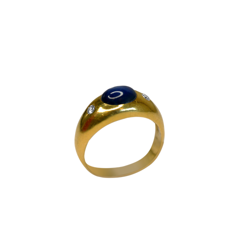 Bague or jaune pierre bleue et 2 diamants