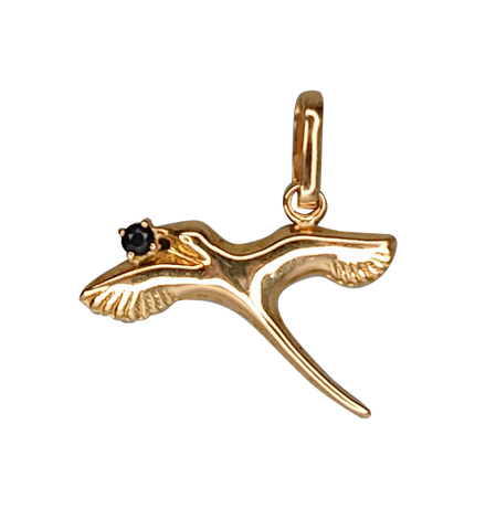 Pendentif or jaune en forme de colombe et 1 saphir