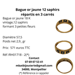 Bague or jaune 12 saphirs répartis en 3 carrés