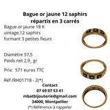 Bague or jaune 12 saphirs répartis en 3 carrés