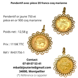 Pendentif avec pièce 20 francs coq Marianne 1912