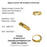 Bague or jaune 18k torsadée et émeraude