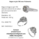 Bague or gris 18K avec 9 diamants