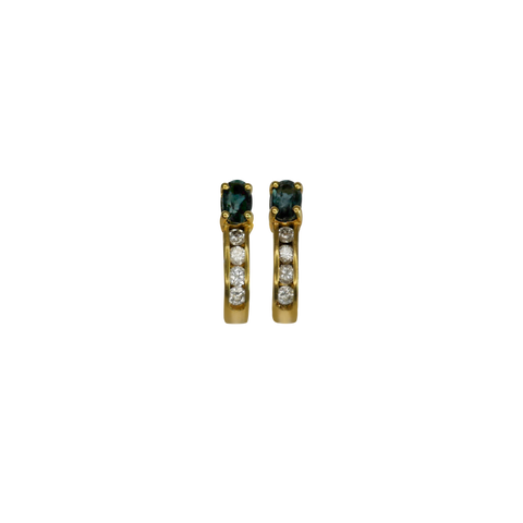 Boucles d'oreille or jaune 18k 8 diamants et saphirs