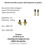 Boucles d'oreille or jaune 18k 8 diamants et saphirs