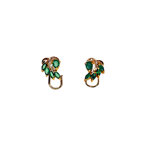 Boucles d'oreille or jaune avec 5 émeraudes