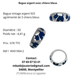 Bague argent avec chiens bleus