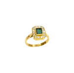Bague or jaune 18K émeraude et 14 diamants
