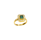 Bague or jaune 18K émeraude et 14 diamants
