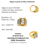Bague or jaune art déco 3 diamants