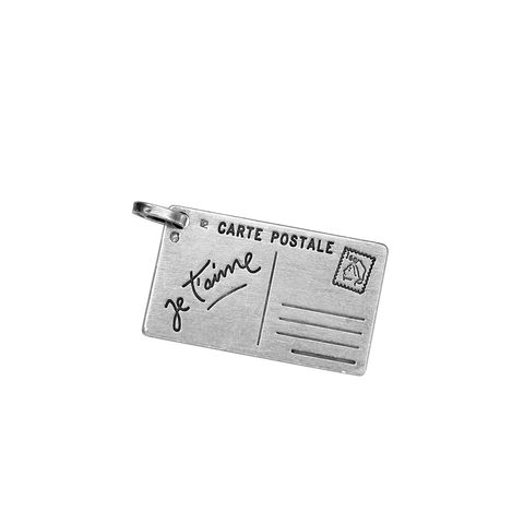 Pendentif argent 925 carte postale avec écrit "je t'aime"