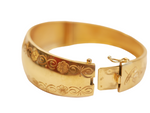 Bracelet art nouveau jonc large or jaune 18k  avec motifs floraux