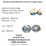 Boucles d'oreille dormeuse or18k avec aigues marine