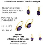 Boucles d'oreille dormeuse or18k avec amethyste