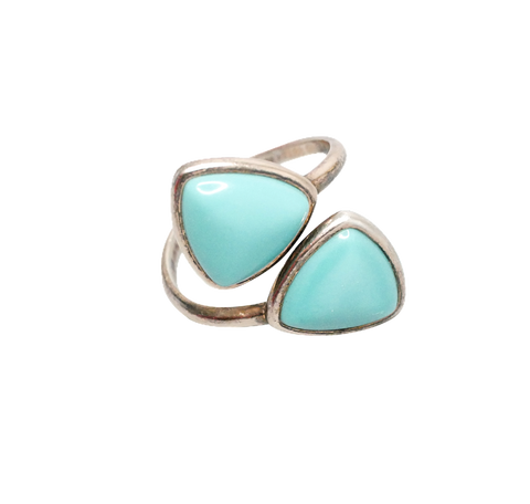 Bague argent ornée de 2 triangles bleus