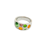 Bague argent avec pastilles oranges et vertes