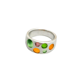Bague argent avec pastilles oranges et vertes